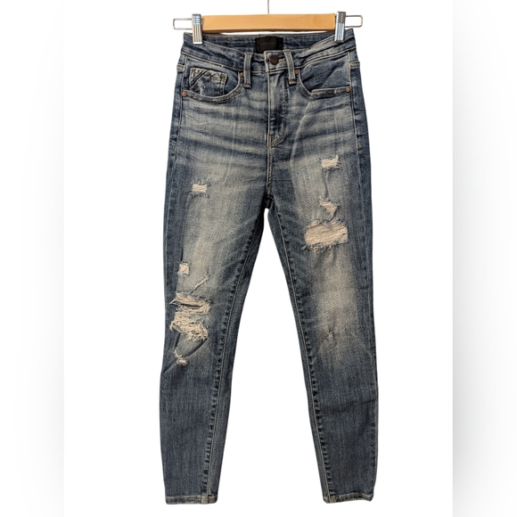 BUCKLE BLACK Distressed High Waisted Ankle Skinny Jeans Size 25 - Picture 1 of 8